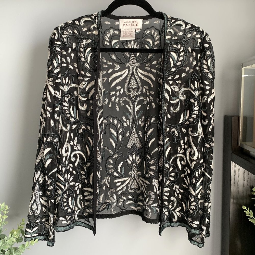 Vintage Adrianna Papell Silk Beaded Jacket (Black/White) 4P